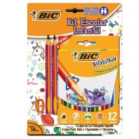Kit Escolar Lápis De Cor + Lápis Graf + Apontador + Borracha - 935404