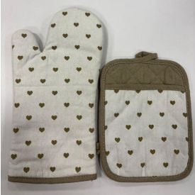 Kit Luva 18Cmx33cm + Pegador 18Cmx23cm Estampado - CORACOES BEGE