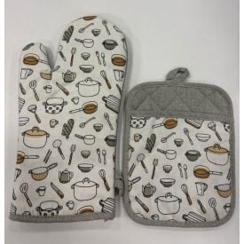 Kit Luva 18Cmx33cm + Pegador 18Cmx23cm Estampado - CINZA UTENSILIOS