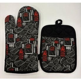 Kit Luva 18Cmx33cm + Pegador 18Cmx23cm Estampado - CHURRASCO