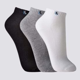 Kit com 3 Pares Meia Soquete Lupo - Branco/Cinza/Preto