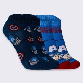 Kit Meia Infantil Com 2 Pares Cano Curto Capitão América Marvel