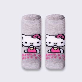 Kit Meia Infantil Com 2 Pares Cano Curto Hello Kitty Sanrio Cinza/Rosa