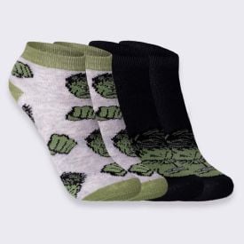 Kit Meia Infantil Com 2 Pares Cano Curto Hulk Marvel Cinza