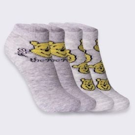 Kit Meia Infantil Com 2 Pares Cano Curto Ursinho Pooh Disney Cinza
