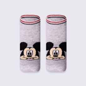 Kit Meia Infantil Com 2 Pares Cano Curto Mickey Disney Cinza