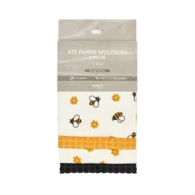 Kit Panos Multiuso Pratik 4 Peças Havan Casa - Abelhas Flores Amarelo