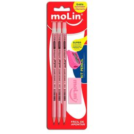 Kit Pencil Rose Com Lápis + Borracha E Apontador Molin - 13232R