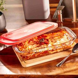 Lasanheira De Vidro Com Tampa 5 Litros Marinex - Transparente