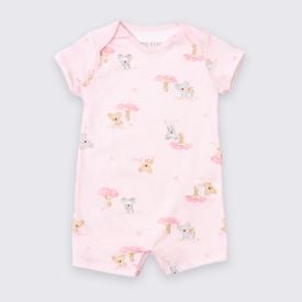 Macaquinho Bebê Menina Manga Curta Estampado Yoyo Baby Rosa Biscuit