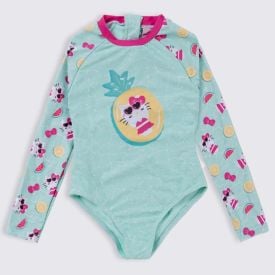 Maiô Infantil Hello Kitty 4 a 10 Anos Sanrio Verde Agua