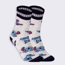 Meia Infantil Cano Longo Stitch Disney Cinza