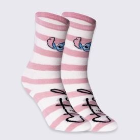 Meia Listrada Cano Longo Stitch Disney - ROSA 39/43