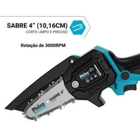 Mini Motosserra Philco Force Sabre 4" Bateria Lítio Pmm124 - Bivolt