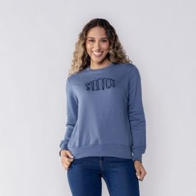 Moletom Stitch Feminino Gola Redonda Bandup Azul Jeans