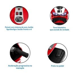 Moto Elétrica Speed Gt 12V Brinquedos Bandeirante - 2923 - Vermelha