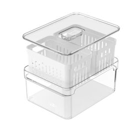 Organizador Para Geladeira Com 2 Cestos Clear Fresh Ou 2,2 Litros - Transparente e Branco