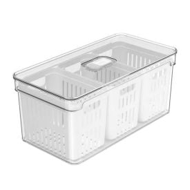 Organizador Para Geladeira Com 3 Cestos Clear Fresh Ou 5 Litros - Transparente e Branco