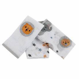 Kit 3 Panos De Boca 32 X 32 Cm 100% Algodão Havan Baby - Safari