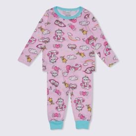 Pijama 1 a 3 anos Meia Malha Unicórnio Alakazoo Unicorn Rosa