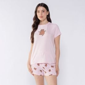 Pijama Capivara Feminino Curto Camila Moretti Rosa