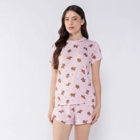 Pijama Capivara Feminino Curto Camila Moretti Rosa