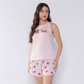 Pijama Capivara Feminino Regata Camila Moretti Rosa
