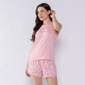 Pijama Coração Feminino Regata Camila Moretti Rosa
