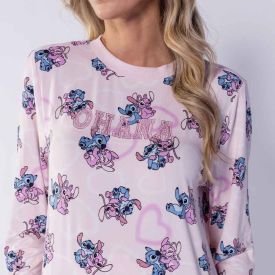 Pijama Feminino Longo Peletizado Disney Stitch & Angel