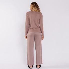 Pijama Feminino Canelado Em Malha Tricot Camila Moretti Marrom