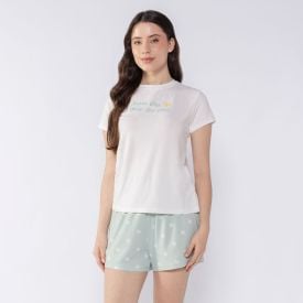 Pijama Feminino Curto Bom Dia Camila Moretti Off White