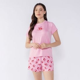 Pijama Feminino Curto Cereja Camila Moretti Rosa