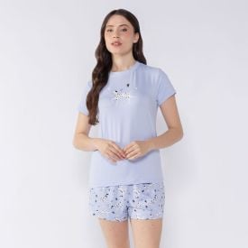 Pijama Feminino Curto Dálmata Camila Moretti Azul