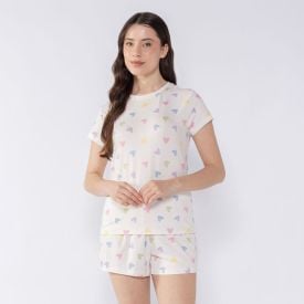 Pijama Feminino Curto De Coração Camila Moretti Off White