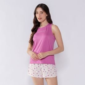 Pijama Feminino Curto Poá Camila Moretti Fucsia