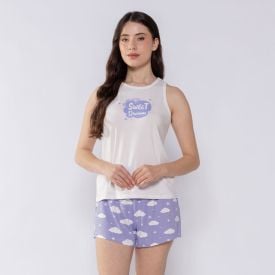 Pijama Feminino Curto Sweet Camila Moretti Off White