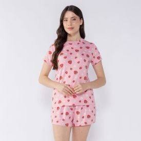 Pijama Feminino Curto De Morango Camila Moretti Rosa