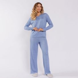 Pijama Feminino Gola V Em Malha Tricot Camila Moretti Denim