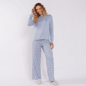 Pijama Feminino Gola V Em Malha Tricot Camila Moretti Flores