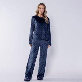 Pijama Feminino Longo In Love Camila Moretti Azul Marinho