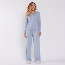 Pijama Feminino Longo Canelado Camila Moretti Azul Claro