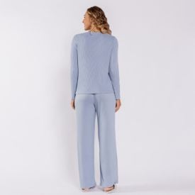 Pijama Feminino Longo Canelado Camila Moretti Azul Claro