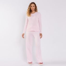 Pijama Feminino Longo Canelado Camila Moretti Rosa
