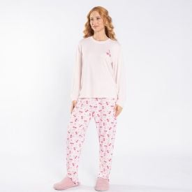 Pijama Feminino Longo Cereja Camila Moretti Rosa Claro