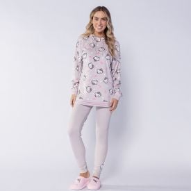 Pijama Feminino Longo Com Capuz Em Plush Sanrio Hello Kitty