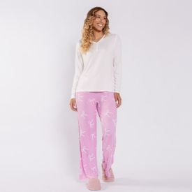 Pijama Feminino Longo Em Malha Tricot Camila Moretti Off White