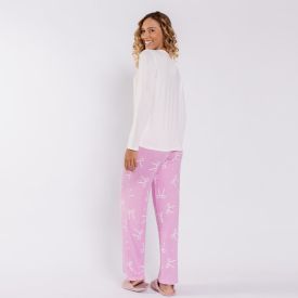 Pijama Feminino Longo Em Malha Tricot Camila Moretti Off White