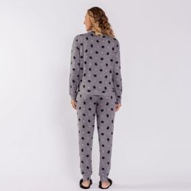 Pijama Feminino Longo Em Malha Tricot Camila Moretti Gato