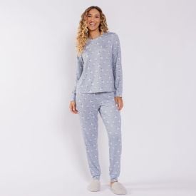 Pijama Feminino Longo Em Malha Tricot Camila Moretti Flores