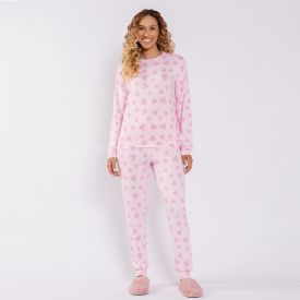 Pijama Feminino Longo Em Malha Tricot Camila Moretti Coracoes